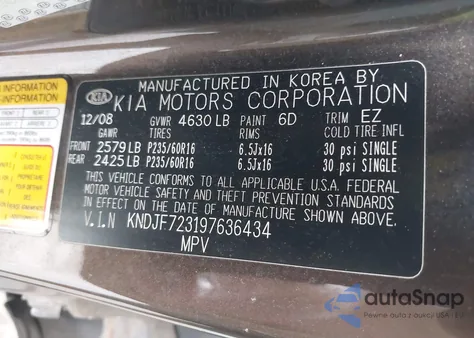 2009 Kia Sportage Lx V6 z USA, uszkodzony, nr VIN KNDJF723197636434